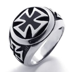 Pria Cincin Vintage Salib Besi Stainless Steel Band Perak Hitam
