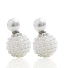 Pro Berkualitas Brand New Intimation Pearl Trendy Stud Earrings untuk Wanita Double Side Bentuk Anggur Ball Brincos Cute Girl Hadiah Natal