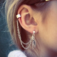 Punk Kepribadian EarClip Tassel Daun Charm Metal Ear Stud Earring SL-Intl