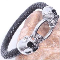 Pria Remaja Punk Rock Ular Tali Hitam Tengkorak Gelang Gelang Borgol Kulit Hitam