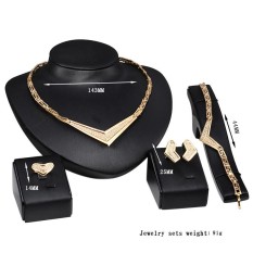 PUNK Gaya Aksesoris Perhiasan Berlian Imitasi Kalung Unik Drop Earrings Gelang Cincin Alloy Perhiasan Set untuk Wanita Warna: Emas Keterangan: 61154053 Emas-Intl
