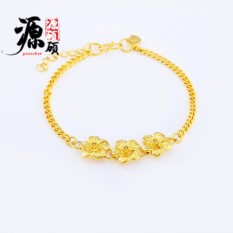Murni Perhiasan Kuningan Gold Berlapis Gold 24 Karat 3 Bunga Gelang Wanita Vietnam Hati Gelang Emas-Intl