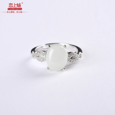Putih Giok Cincin Perak Mosaik Batu Giok atau Tian Giok