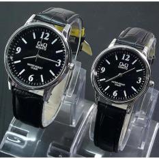 Q&Q Couple ORiginal - Jam Tangan Pria & Wanita / Remaja / Abg - Analog Water Resis QQ 2502 MZ - Bahan Tali Kulit - Model Simple