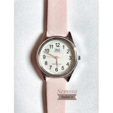 Q&Q Jam Tangan Wanita Leather Strap Original!! Water Resist - Soft Pink Valentine series (free Anting pompom)