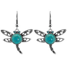 Qimiao Dragonfly Wanita Perhiasan Set Alami Stone Liontin Kalung Anting-Anting Antik Perak Berlapis Paduan Rantai Hadiah Warna: ERH-L22 Anting-Anting-Internasional