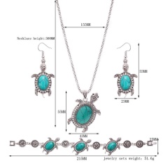 Qimiao Eropa dan Amerika Trendi Penyu Logam Pirus/Ruby Tiga Potong Kalung Anting-Anting Gelang Perhiasan Set Warna: hijau Keterangan: 61163155-Internasional