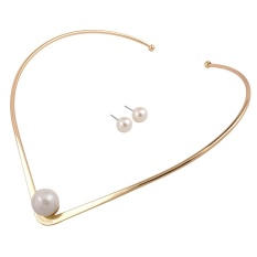 Qimiao Modis Perhiasan Set untuk Wanita Paduan Kalung Kerah Imitasi Mutiara Kalung Anting-Anting Set Perhiasan Pernyataan Hadiah N4294 Gold Warna: gold-Internasional