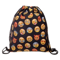 (QIMIAO) Emoji Cetak Sackpack Gym Bahu Drawstring Backpack String Bag Bandung Photo: “Dewasa