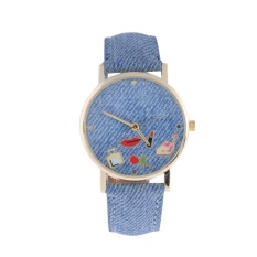 QUARTZ Watch Denim Belt Pria Wanita Student Watch (Biru Muda Lipstik)-Intl