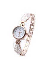 QUARTZ Wrist Watch Gelang Daun Bulat Putih Dial Angka Arab Wanita