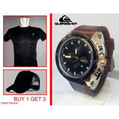 Quiksilver Chrono Variasi/Off - Jam Tangan Pria - Kasual Dan Elegan - Paket Hemat - Include Kaos Playboy Oblong Dan Topi Jaring Polos - Tali Kulit - Tanggal Aktif