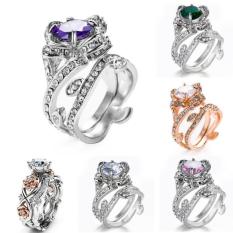Pelangi Situs ᆪᄄ6-10ᆪᄅ Baru Seksi Penjualan Zhixun Dua-Suara Berlian Dazzling Bunga Aster Bunga Pertunangan Cincin Beberapa Cincin alami Biru Safir-Mawar Zirkon Lingkaran 8-Internasional