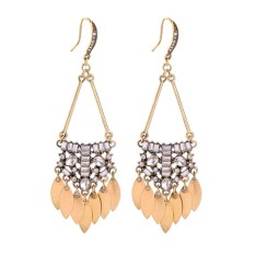 Pelangi Women's Kristal Berlian Daun Kait Anting-Anting Bening Berlian Buatan Berongga Liontin Jatuh Menggantung Pesta Pernikahan Perjamuan Gaun Perhiasan Aksesori- internasional