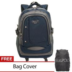 Real Polo Tas Ransel Kasual - Tas Pria Tas Wanita 6308 - Bonus Bag Cover - Biru Tua