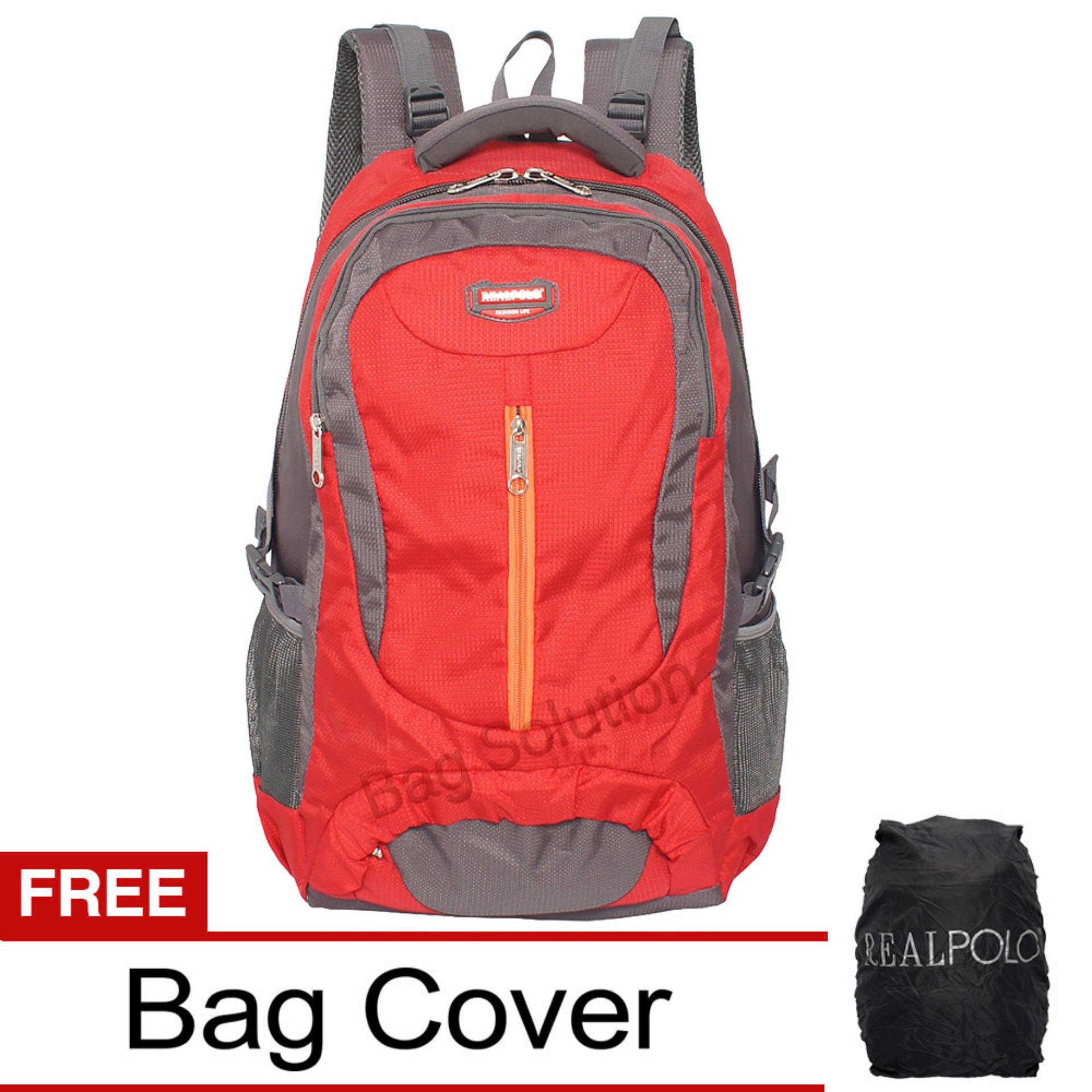 Real Polo Tas Ransel Kasual Jumbo HCBH Backpack XL Bonus Bag Cover - Merah