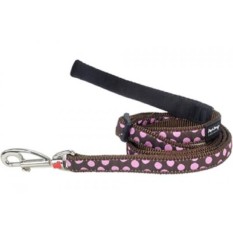 Merah Dingo Designer Dog Lead,, Bintik Merah Muda On Coklat-Internasional