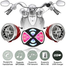 Red Pair Bluetooth Motor MP3 Player Speaker ATV Alarm Handlebar Radio 12 V-Intl