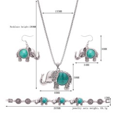 Redcolourful Eropa dan Amerika Logam Trendi Gajah Pirus/Ruby Tiga Potong Kalung Anting-Anting Gelang Perhiasan Set Spesifikasi: 61163157-Internasional
