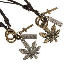 Redcolourful Uniseks Retro Sapi Kalung Maple Daun Berbentuk Kalung Kulit Asli Liontin Hadiah-Internasional