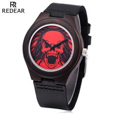 Redear Wanita Jam QUARTZ Pola Tengkorak Dial Diimpor Movt Kayu Pita Kulit Jam Tangan Case Allwin-Internasional