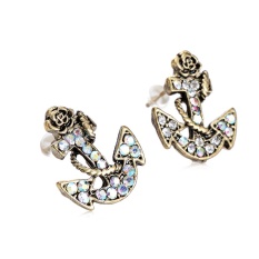 Retro And Chic Style Anchor Pattern And Faux Jewels Decorated Earrings - intl