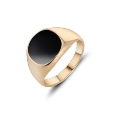 Retro Cincin Perak Pesta Perhiasan Cincin Baja Titanium Domineering Obsidian Pria Hadiah Perhiasan-Emas Pria Ukuran 17mm (diameter) -Intl