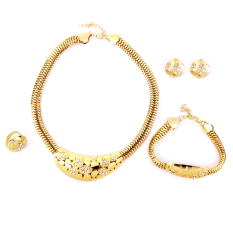 Berlian Imitasi 18 KB Berlapis Emas Perhiasan Cincin Gelang Anting Kalung Pengantin Set