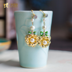 Ribuan Warna Retro Mempelai Wanita Rajut Bunga Gantungan Mutiara Anting