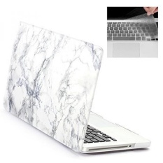 Rinbers Keras Cangkang Kasus Cetak Beku dengan Kulit KB untuk MacBook Pro 15.4 Inch dengan CD-ROM (Non Retina) a1286-Pelapis Karet Marmer Putih-Internasional