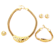 RIS Berlian Imitasi 18 K Berlapis Emas Bridal Kalung Anting Gelang Cincin Perhiasan Set