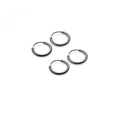 Sungai Island Perhiasan-925 Sterling Silver (2 Pasang) Tak Ada Habisnya Anting untuk Telinga-Ukuran 10 MM & 12mm-Rhodium Hitam-Intl