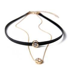 RKL1170 - Aksesoris Kalung High End Choker Leather Crystal
