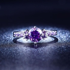 Romantis Ungu AAA Cubic Zirconia Cincin Kawin Emas Putih Warna Pertunangan Perhiasan Perhiasan Ladies Hadiah MSR199-Intl