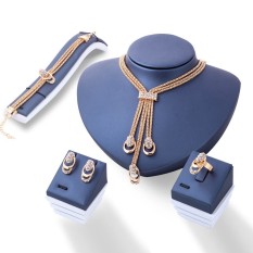 Rose Warna Emas Crystal Kalung Anting Gelang Cincin Set Rhinestone Baru Sederhana Gaun Pesta Jewelry Set untuk Wanita-Intl
