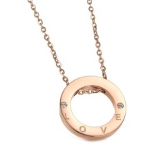 Rose Emas Plated Cincin dengan Surat CINTA Pendant Necklece untuk Wanita-Intl