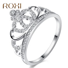 Roxi GER10102002261A Mahkota Indah Bentuk Lingkaran Putih Gold Warna CZ Cincin untuk Wanita Modis Aneis Feminino Kawin Pertunangan Cincin perhiasan-Internasional