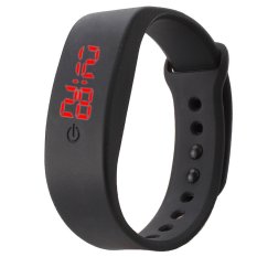 Karet LED Watch Date Olahraga Bracelet Digital Wrist Watch Hitam