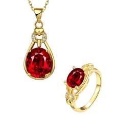 Ruby Ball Desain Kalung Cincin Wanita Perhiasan Set (Rose Gold Warna)