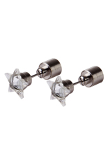 S & F 1 Pair Bersudut Menyala Biru LED Bersinar Stainless Steel Anting Tindik