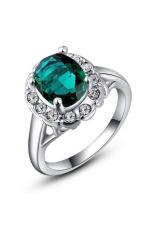 S & F Dark Green Berlian Imitasi dengan White Cincin Berlapis Emas untuk Wanita (Putih)