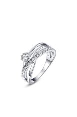 S & F Fashion Alloy Cincin Platinum Segitiga Set Diamond Ring