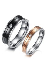 S & F Titanium Steel AAA Cincin Pasangan Zirkonia (Hitam dan Mawar Emas)
