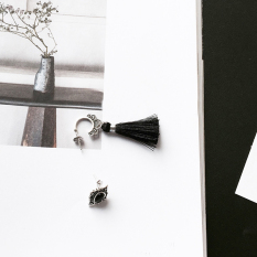 S925 Asimetris Hitam Batu Akik Thai Perak Rumbai Anting Sterling Silver Anting