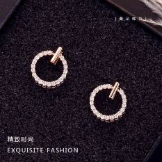 S925 Emas Elegan Lingkaran Bulat Kecil Anting Murni Jarum Perak Anting