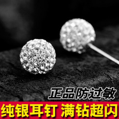 S925 Eropa atau Amerika Penuh Berlian Anti Alergi Produk Asli Sterling Perak Anting