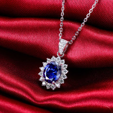 Kalung Hari Valentine Liontin S925 Batu Safir Perempuan Perak