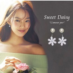 S925 Model Sama Sterling Perak Bunga Aster Kecil Penuh Berlian Anting Anting