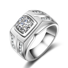 S925 Sterling Perak Pria Cincin Berlian