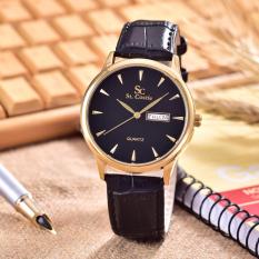 Saint Costie - Jam Tangan Wanita - Body Gold - Black Dial - Black Leather Band - SC-JK-8009L-GB